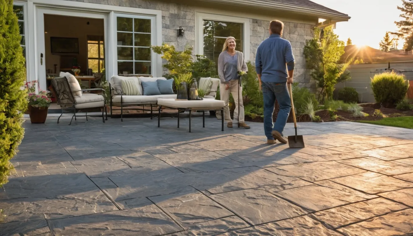 A stamped concrete patio behind a home in the New Berlin area