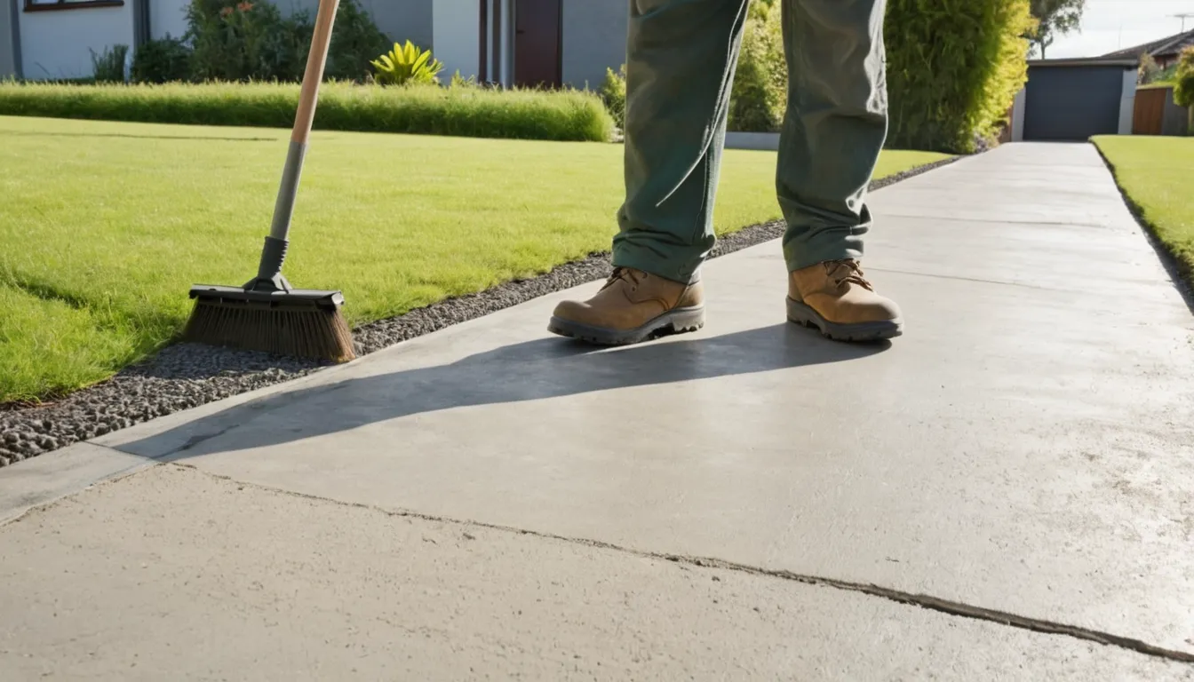 A freshly poured concrete driveway beside a frame house in New Berlin